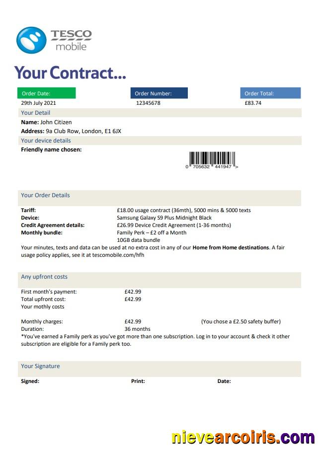 United Kingdom Tesco Mobile utility bill